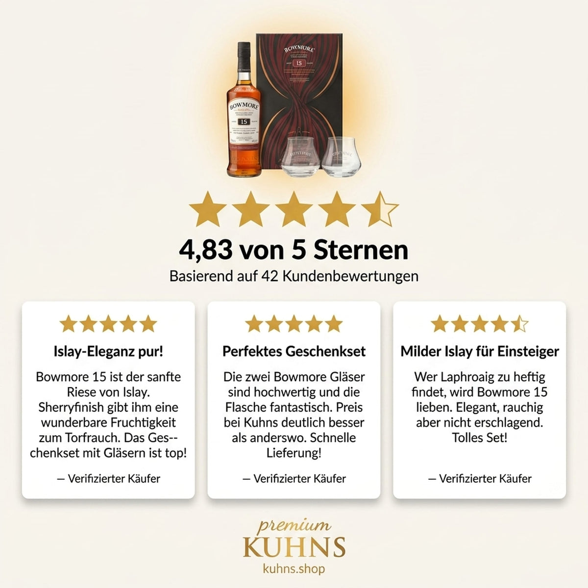 Bowmore 15 Jahre Geschenkset 0,7l, alc. 43 Vol.-%