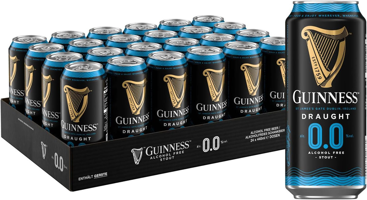Guinness Draught Stout sin alcohol 24 x 0,44 l, 0,0 % de alcohol por volumen