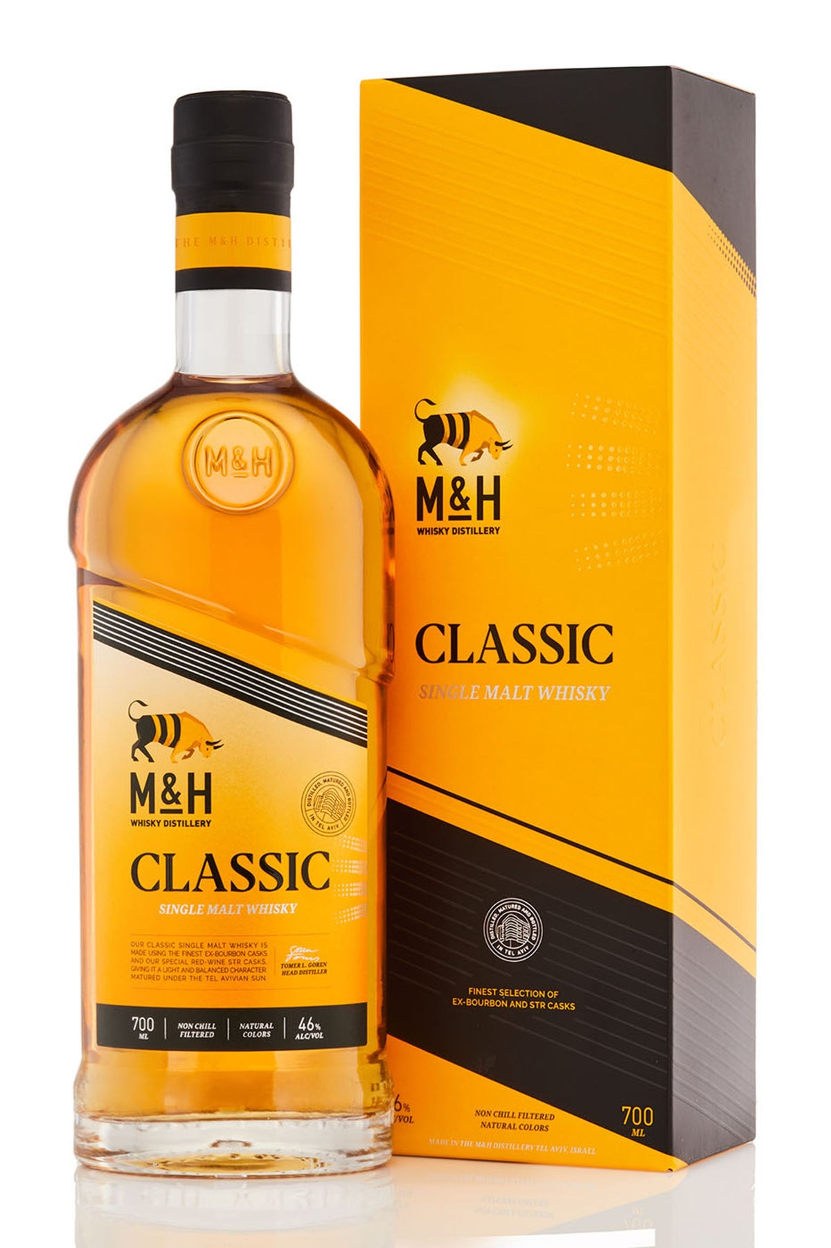 Whisky de malta clásico M&H con leche y miel, 0,7 l de alcohol y 46 % de volumen