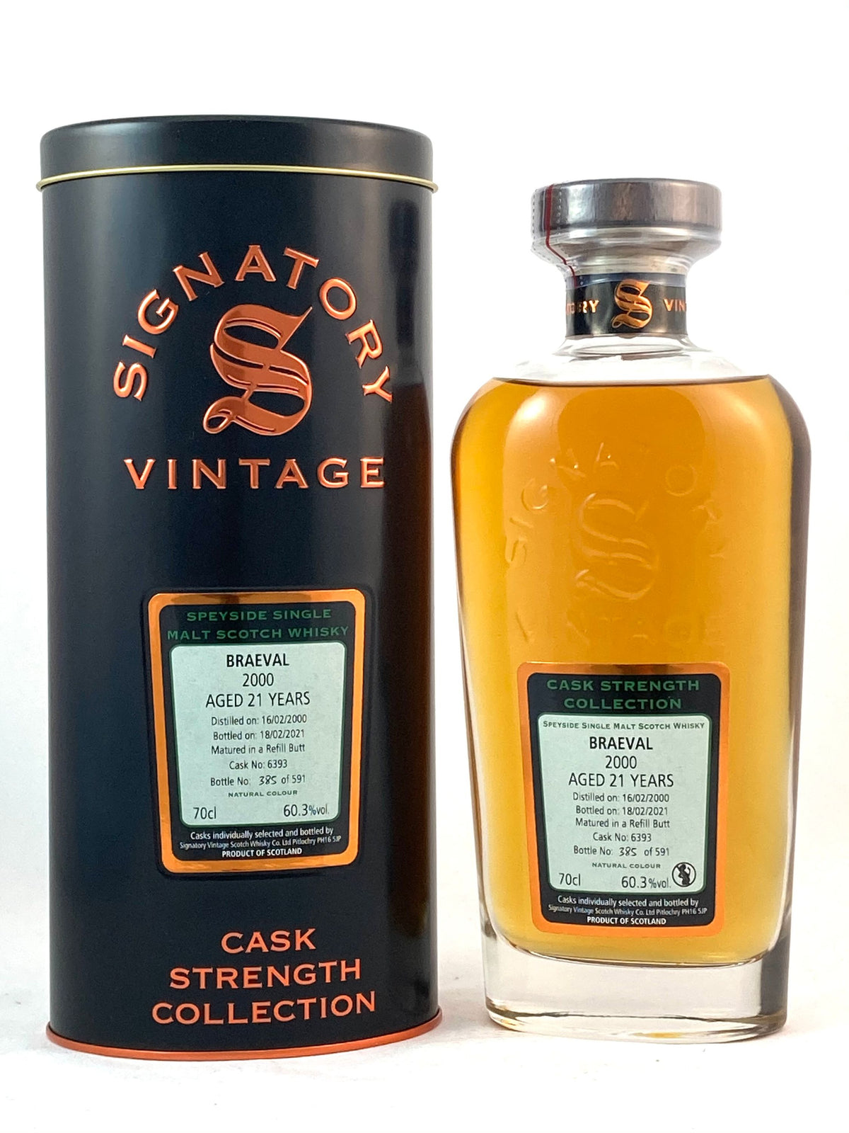 Braeval 2000 21 años Signatory Vintage 0,7 l, alc. 60,3 % vol.