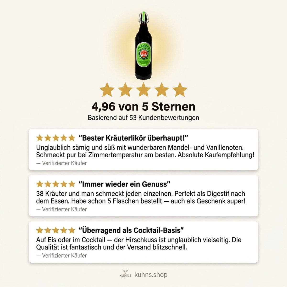 Hirschkuss Kräuterlikör 1,0l, alc. 38 Vol.-%